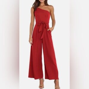Chic One-Shoulder Red Jumpsuit